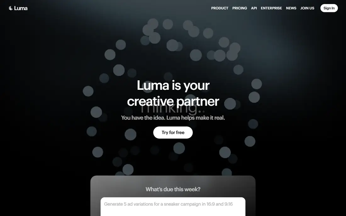 Luma Dream Machine homepage