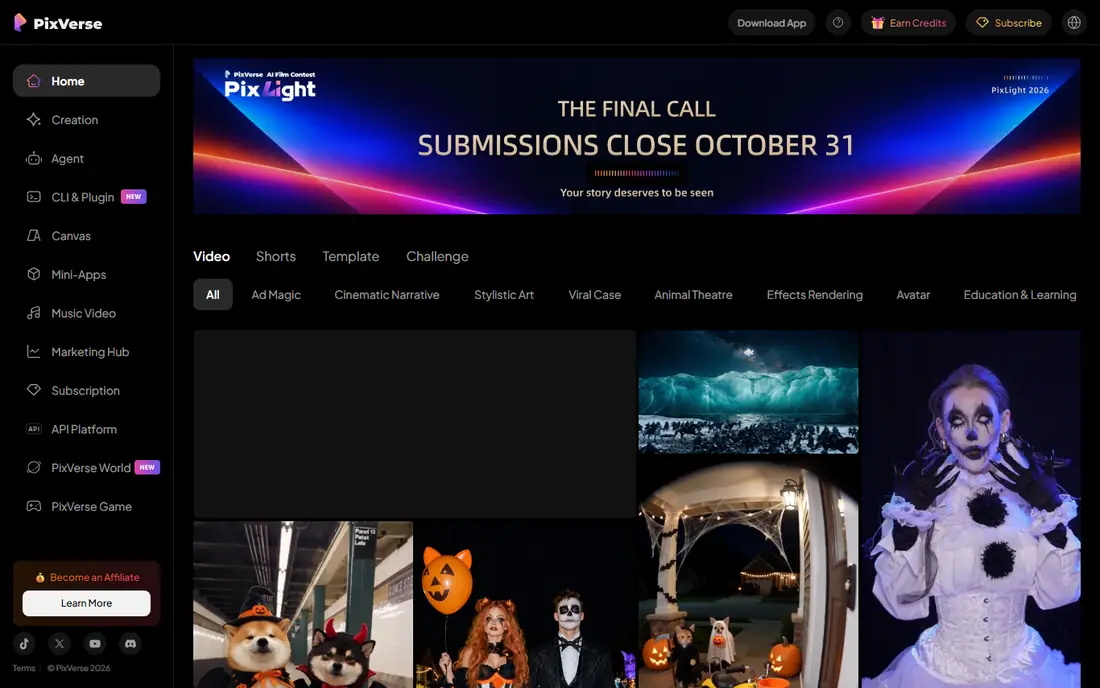 PixVerse homepage