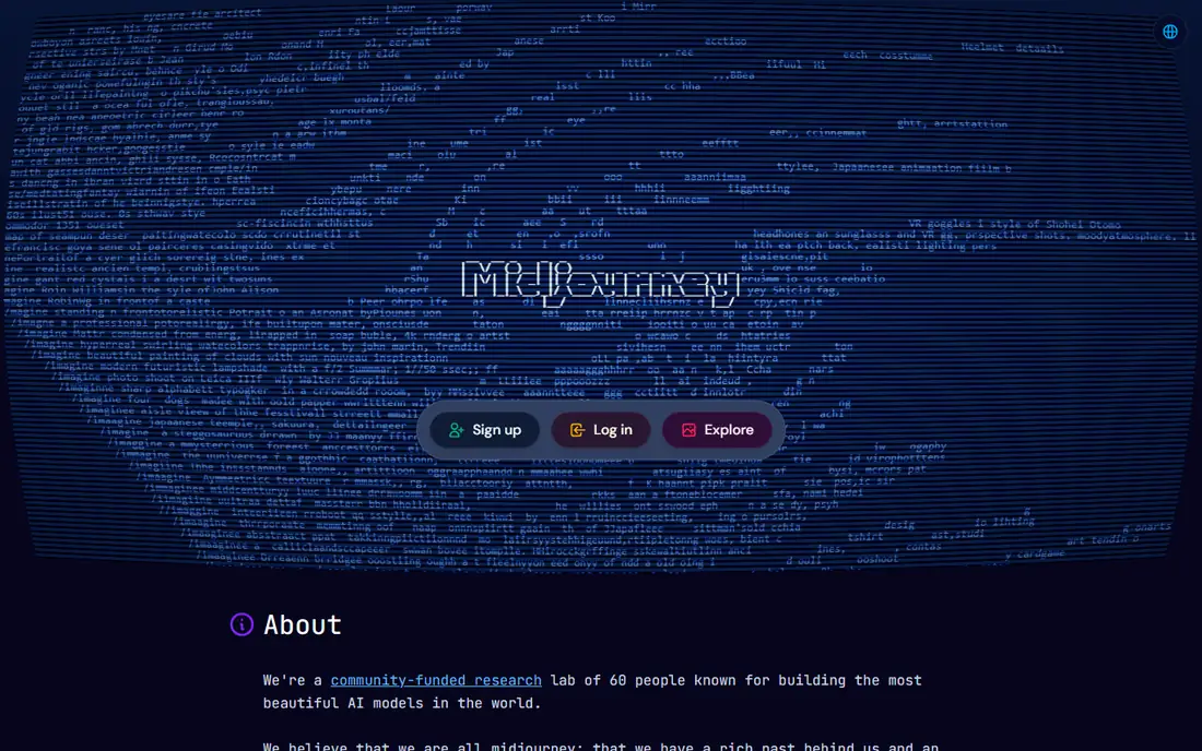 Midjourney homepage