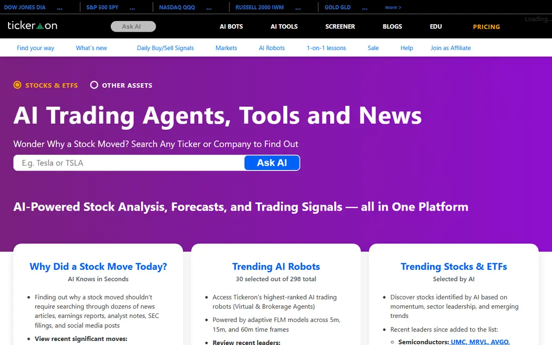 Tickeron homepage
