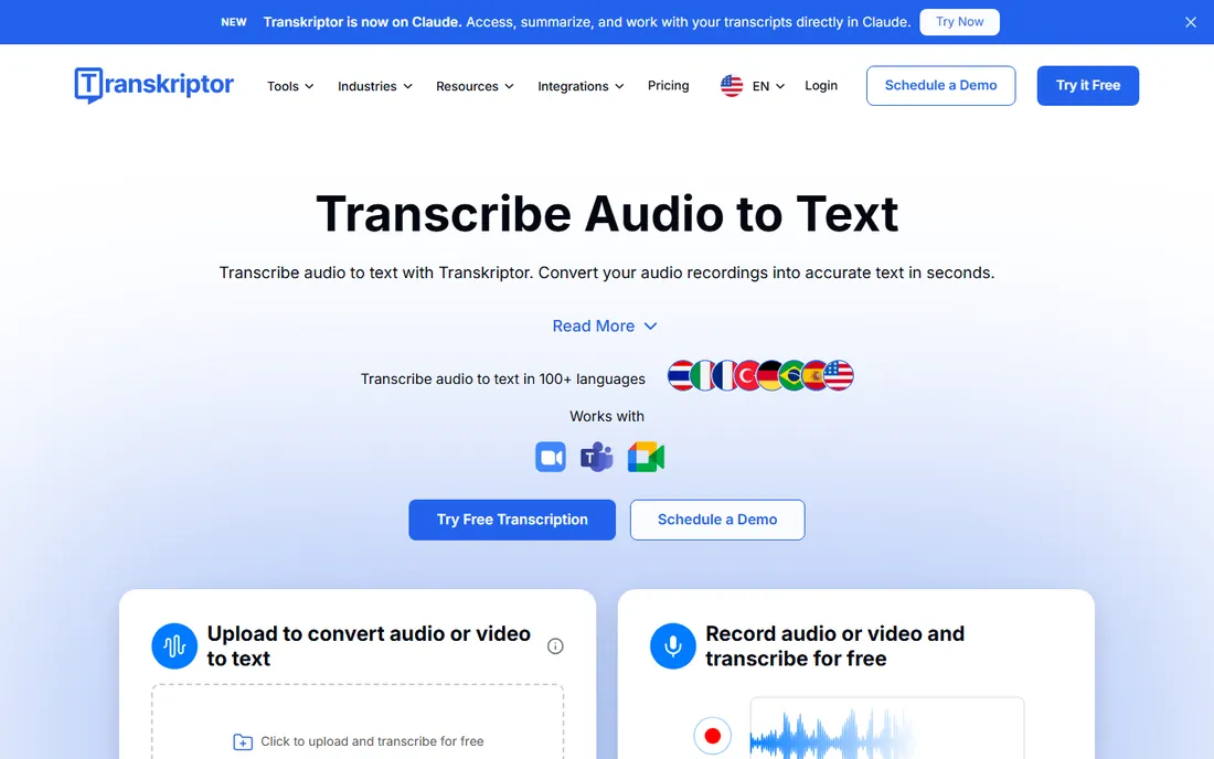 Transkriptor homepage