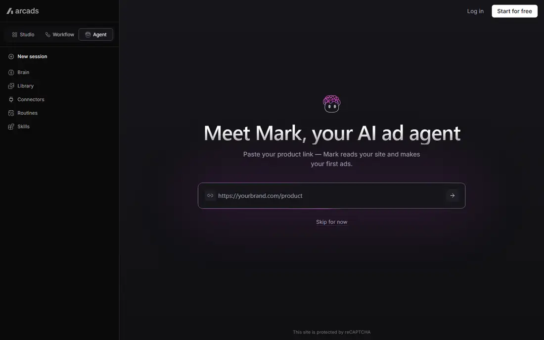 Arcads homepage