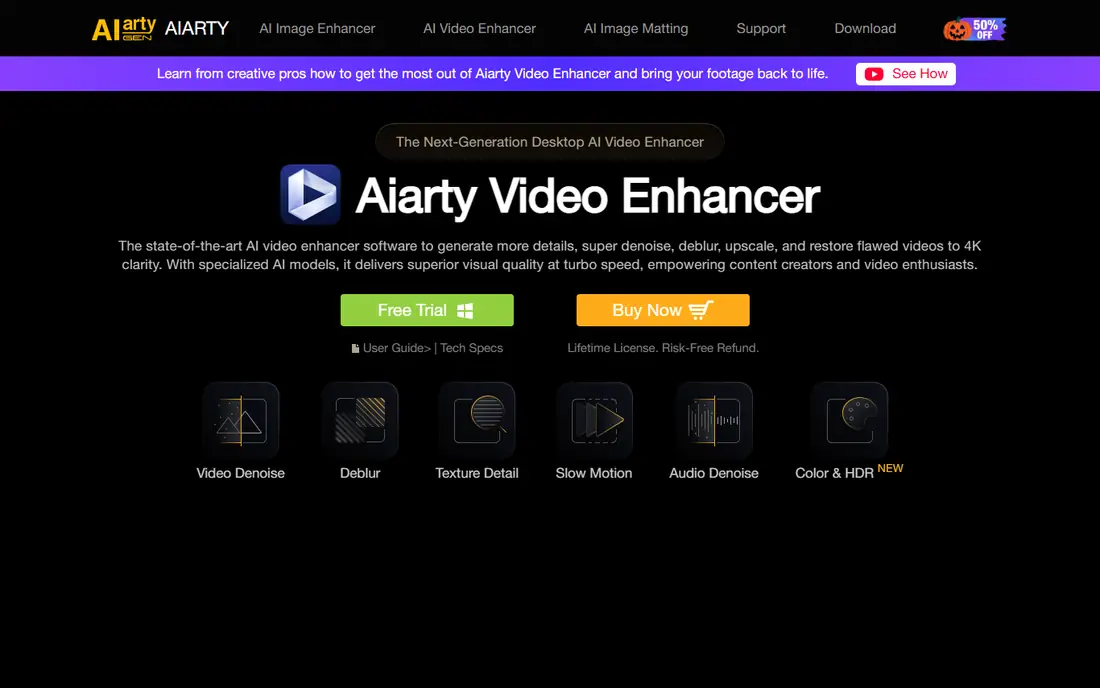Aiarty Video Enhancer homepage