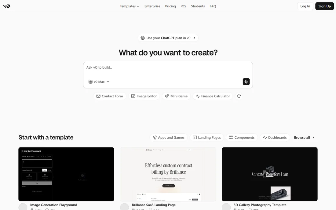 v0 homepage