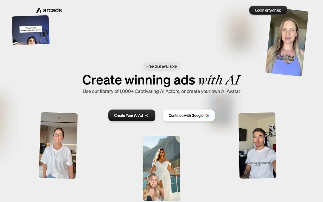 Arcads homepage