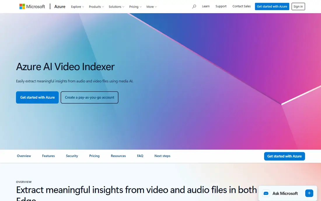 Azure AI Video Indexer homepage