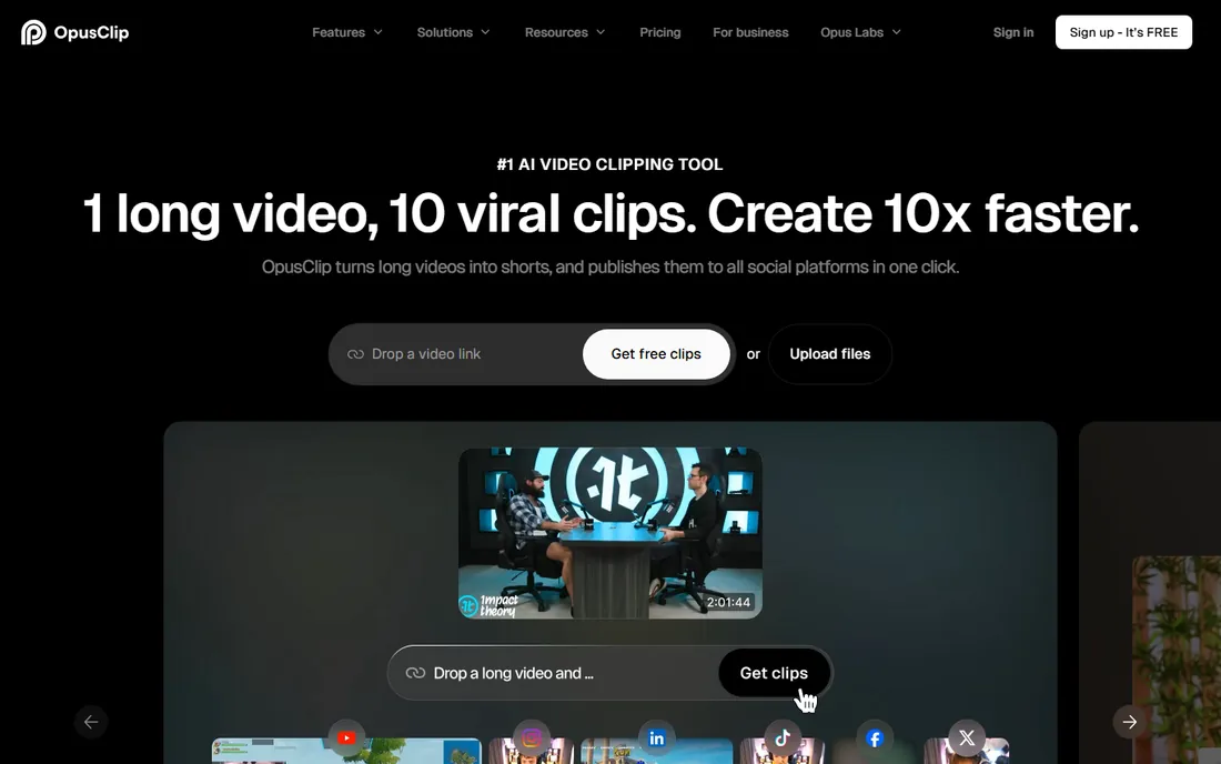Opus Clip homepage