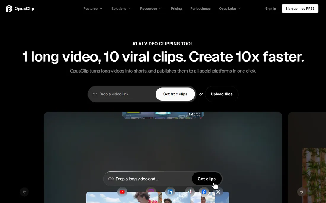 Opus Clip homepage