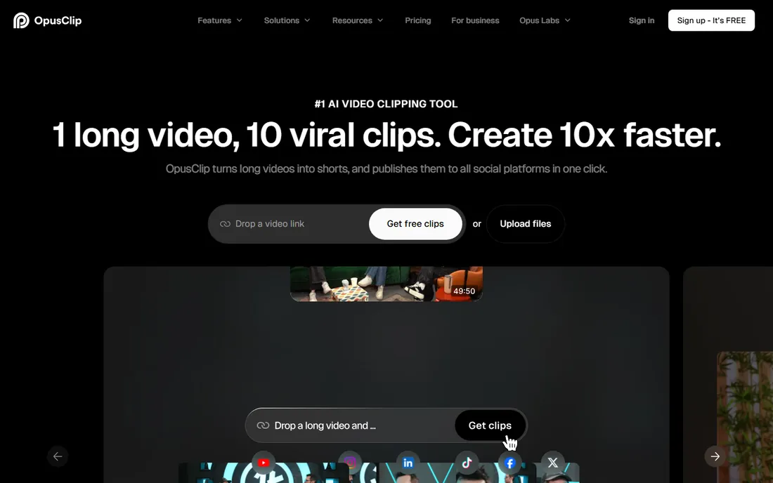 OpusClip homepage