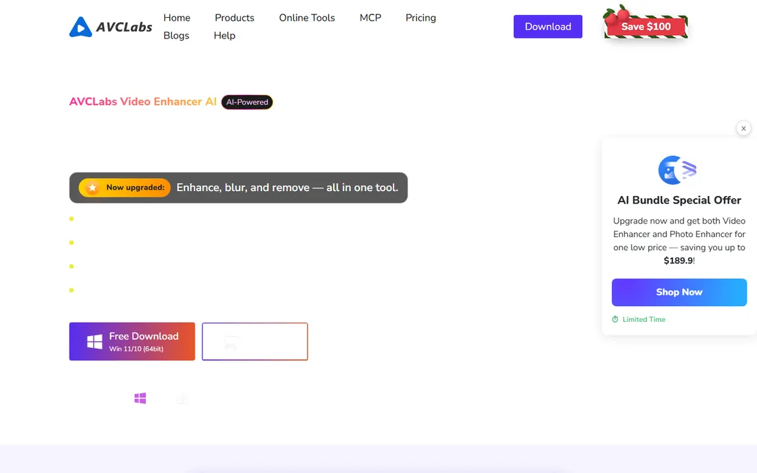 AVCLabs Video Enhancer AI homepage