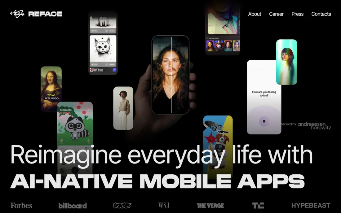 Reface homepage
