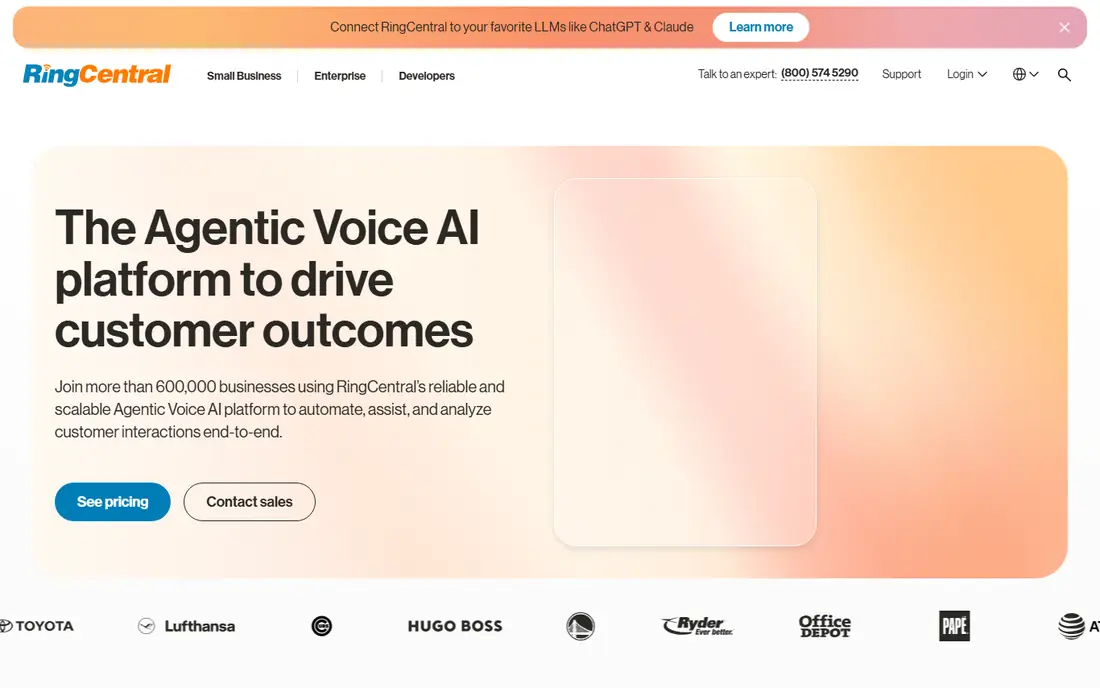 RingCentral AI Receptionist homepage