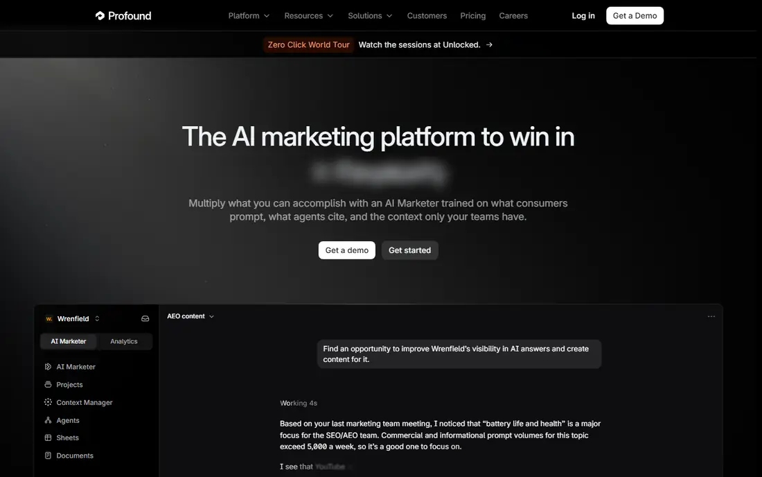 Profound homepage