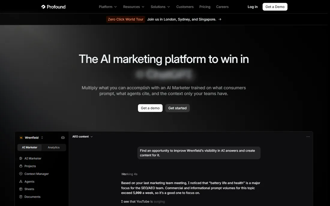 Profound homepage