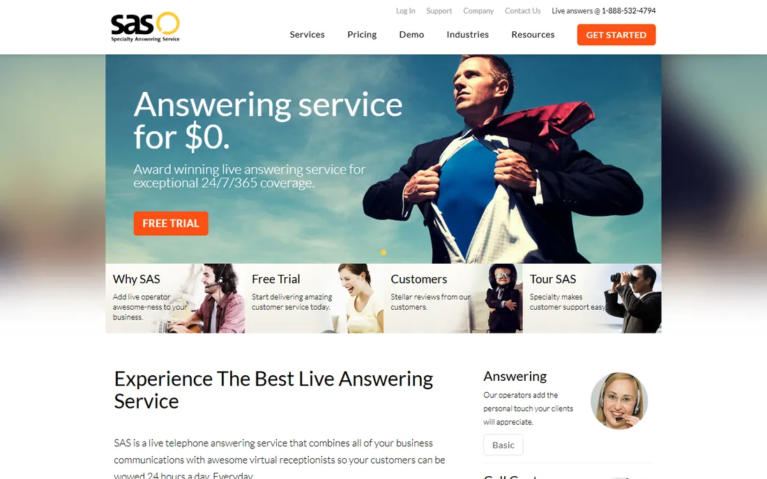Specialty Answering Service homepage