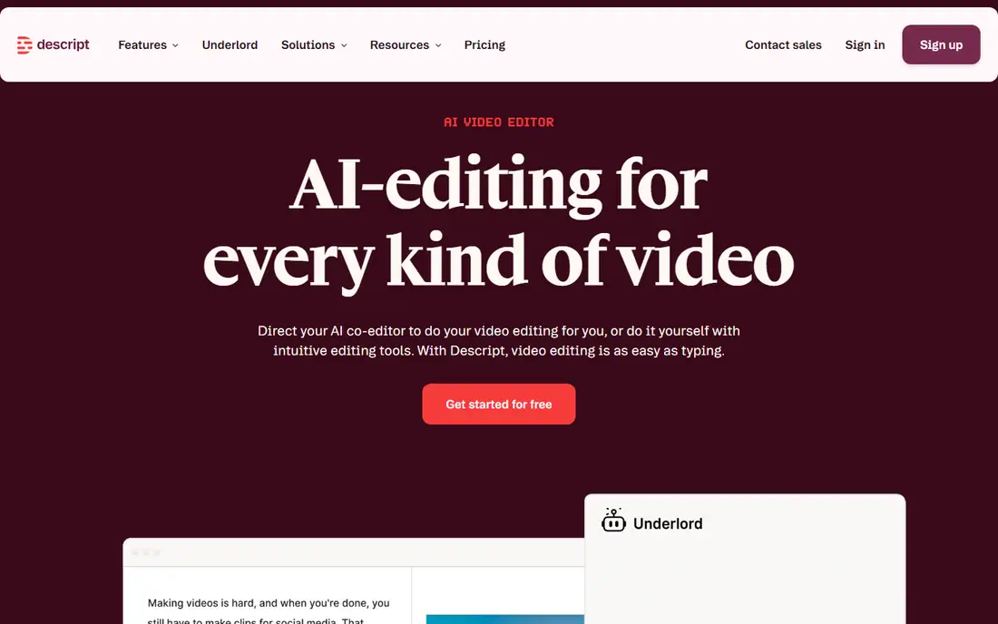 Descript homepage