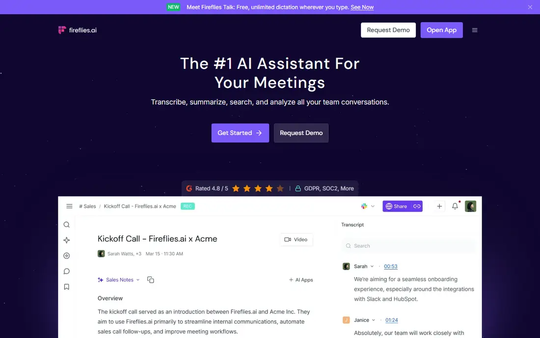 Fireflies.ai homepage