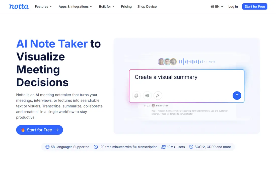 Notta homepage
