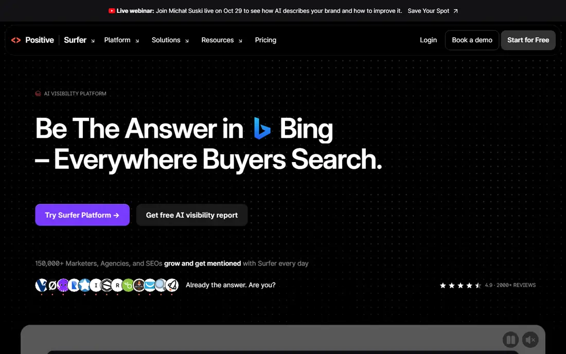 Surfer SEO homepage