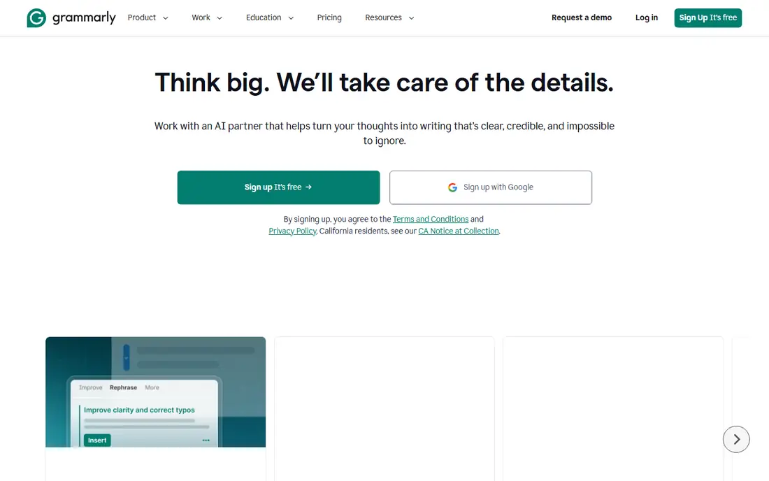Grammarly homepage