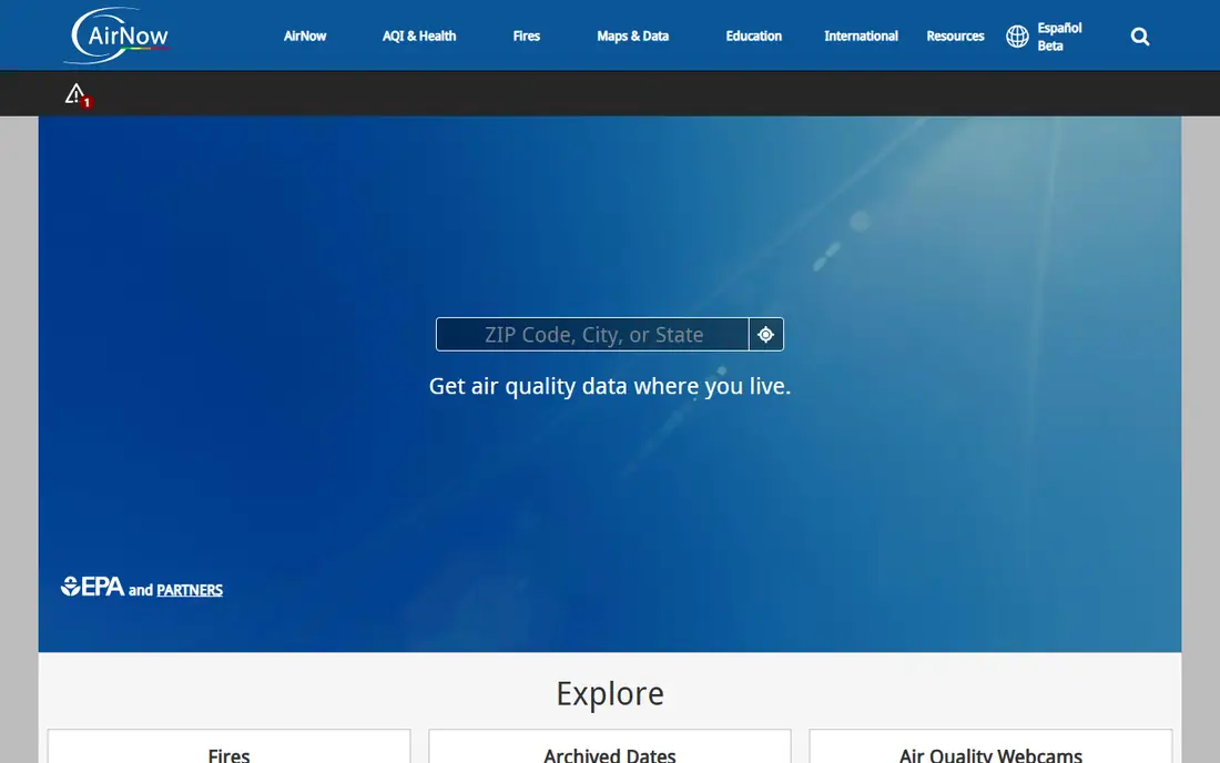 AirNow homepage