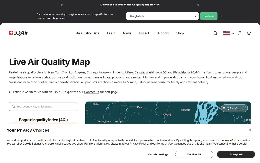 IQAir AirVisual homepage