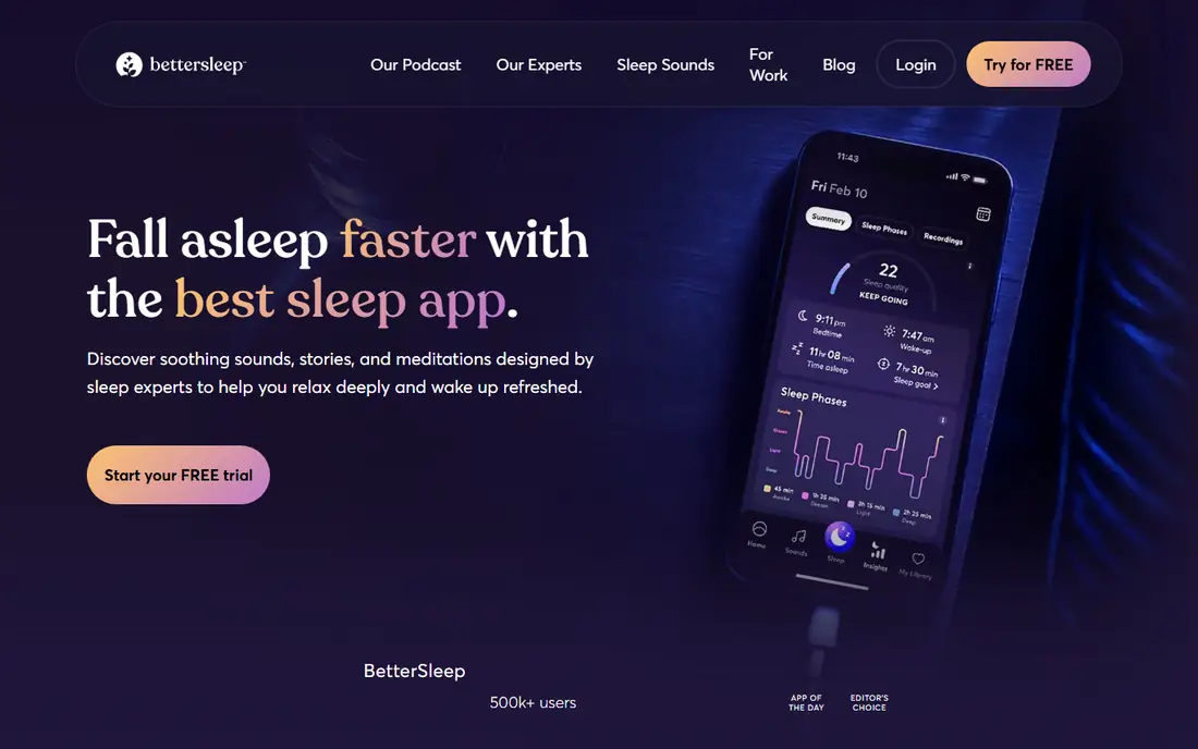BetterSleep homepage