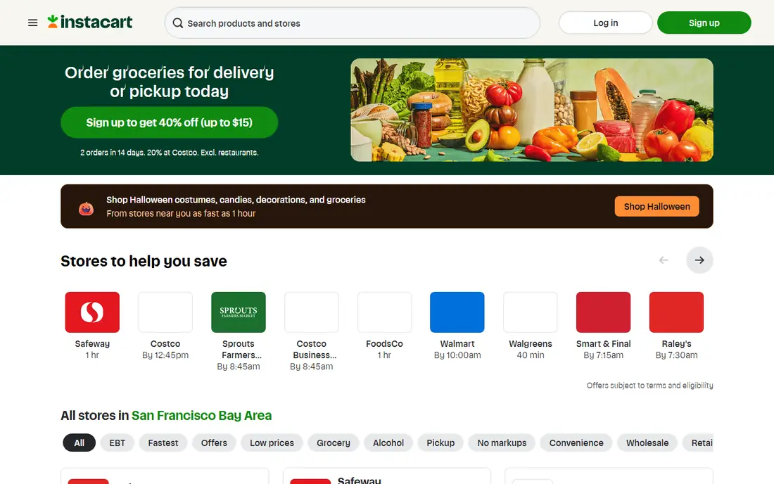 Instacart Alcohol homepage