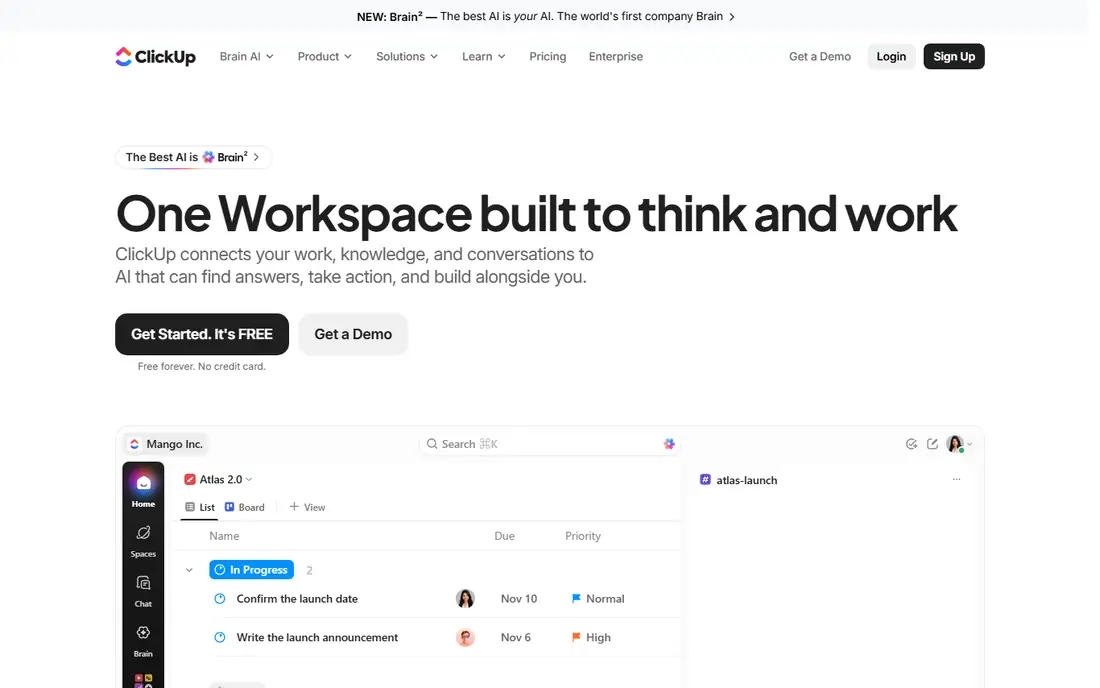 ClickUp homepage