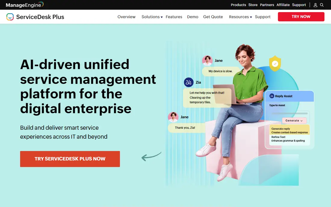 ManageEngine ServiceDesk Plus homepage