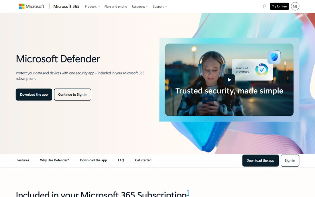 Microsoft Defender homepage