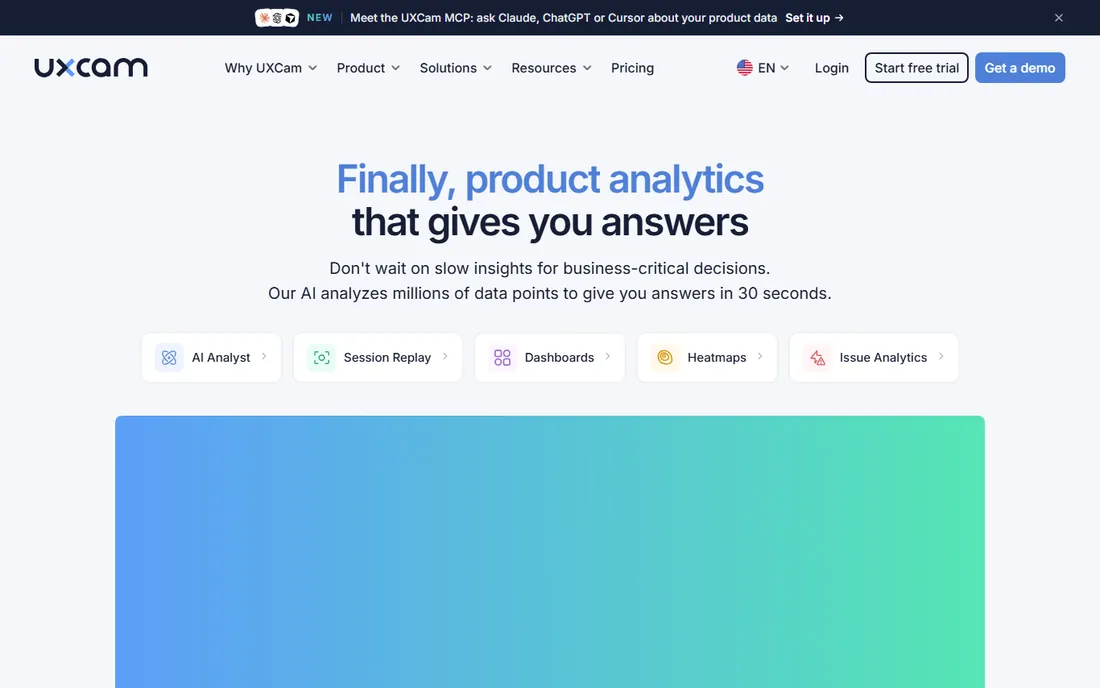 UXCam homepage