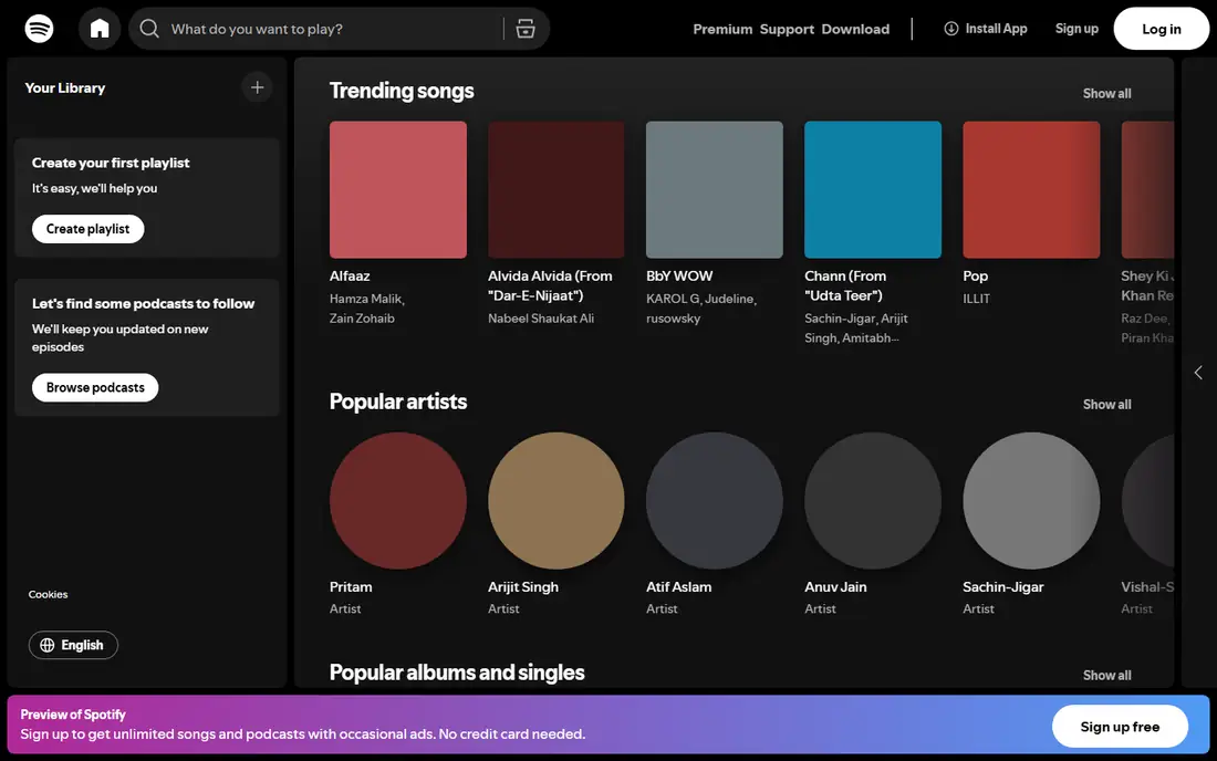 Spotify homepage