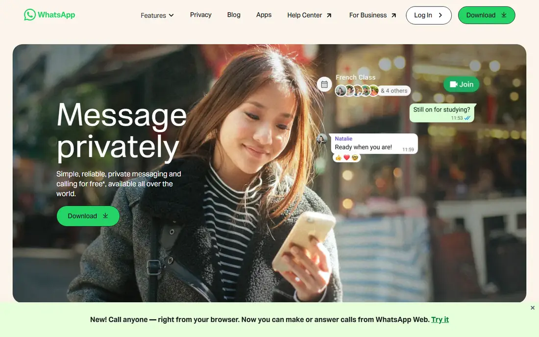 WhatsApp homepage