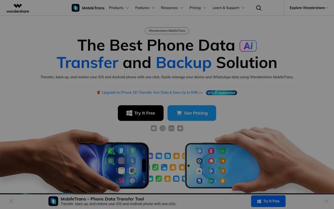 MobileTrans homepage