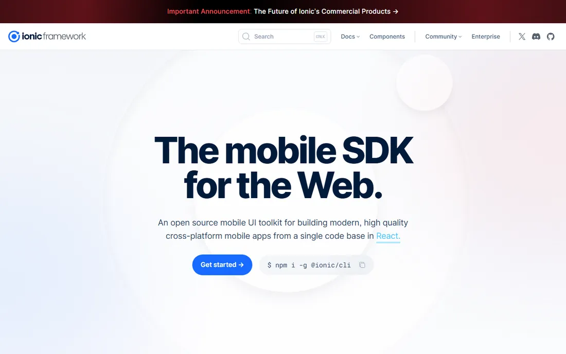 Ionic homepage
