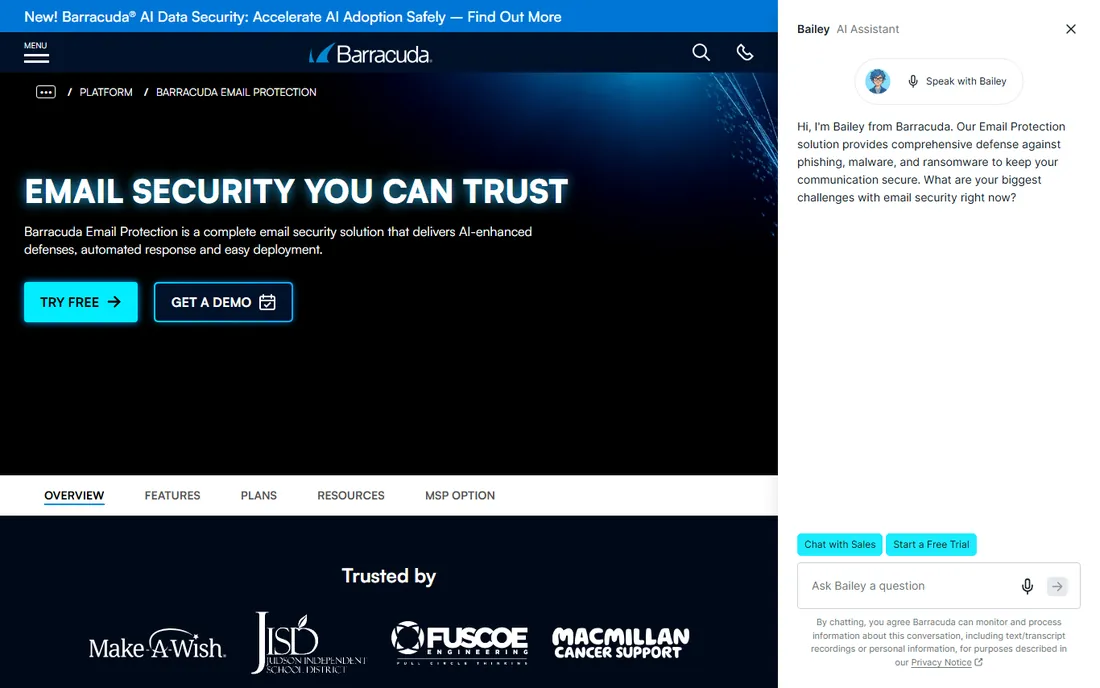 Barracuda Email Protection homepage