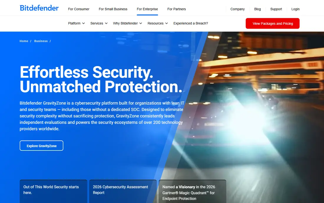 Bitdefender GravityZone homepage