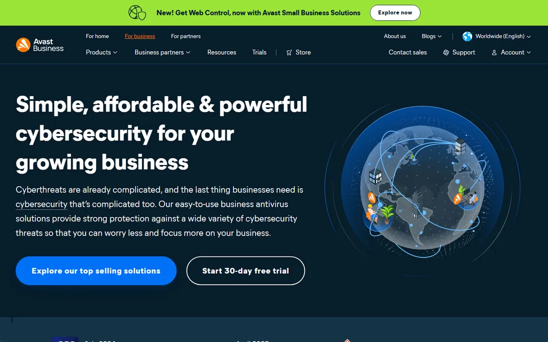 Avast Business Antivirus homepage