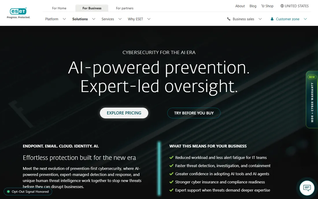 ESET PROTECT Entry homepage