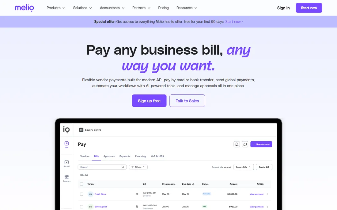 Melio homepage