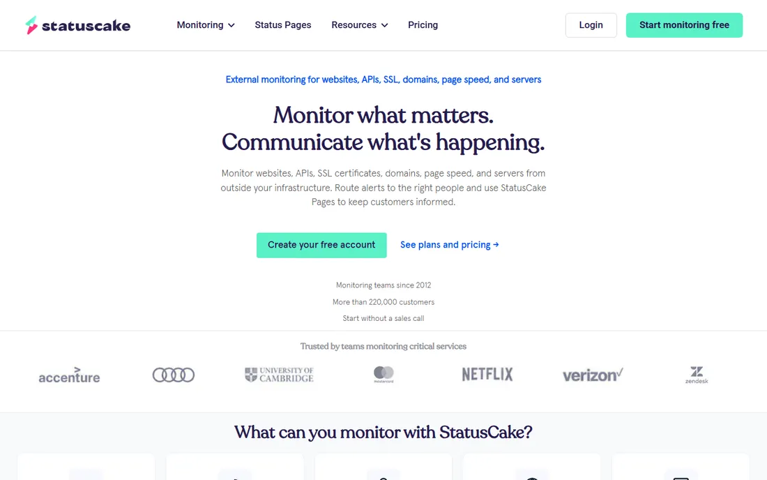 StatusCake homepage