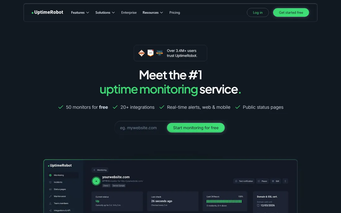 UptimeRobot homepage