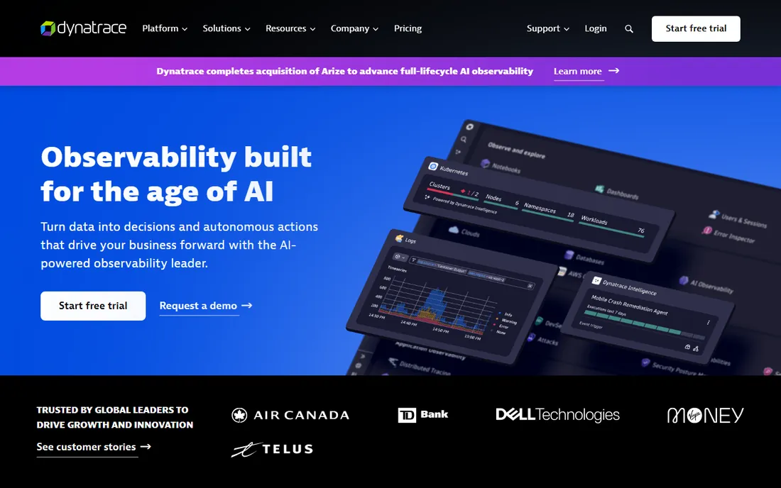 Dynatrace homepage