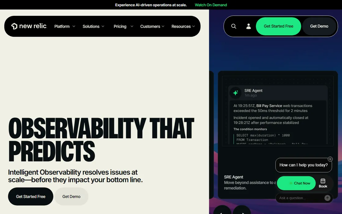 New Relic homepage