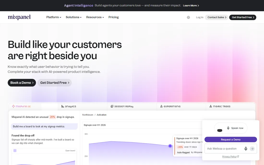Mixpanel homepage