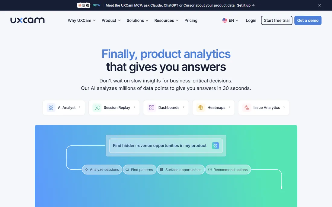 UXCam homepage