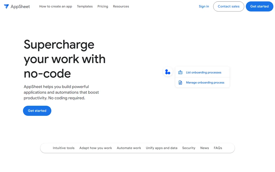 AppSheet homepage