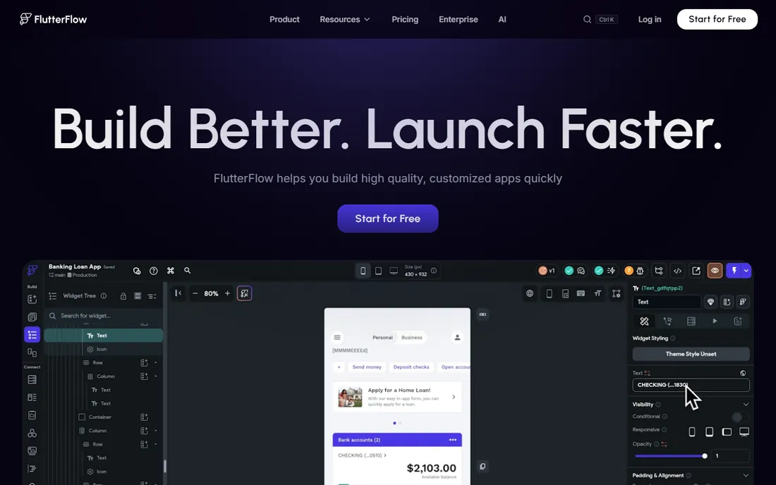 FlutterFlow homepage