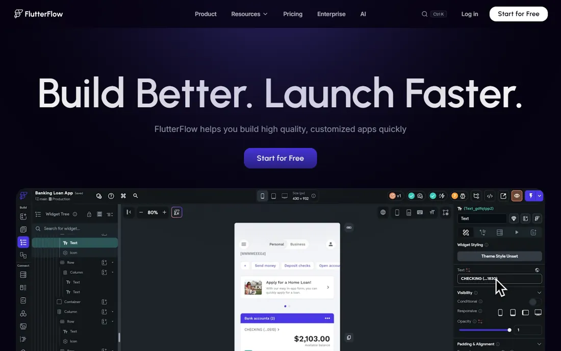 FlutterFlow homepage